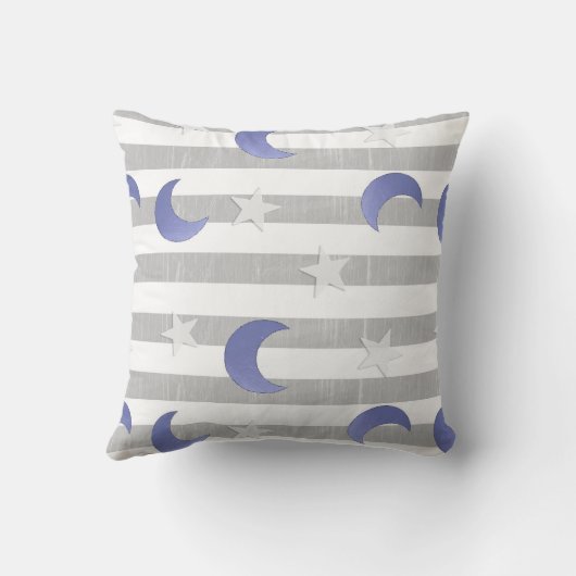 Oreiller gris et bleu lune et étoiles (Verso)
