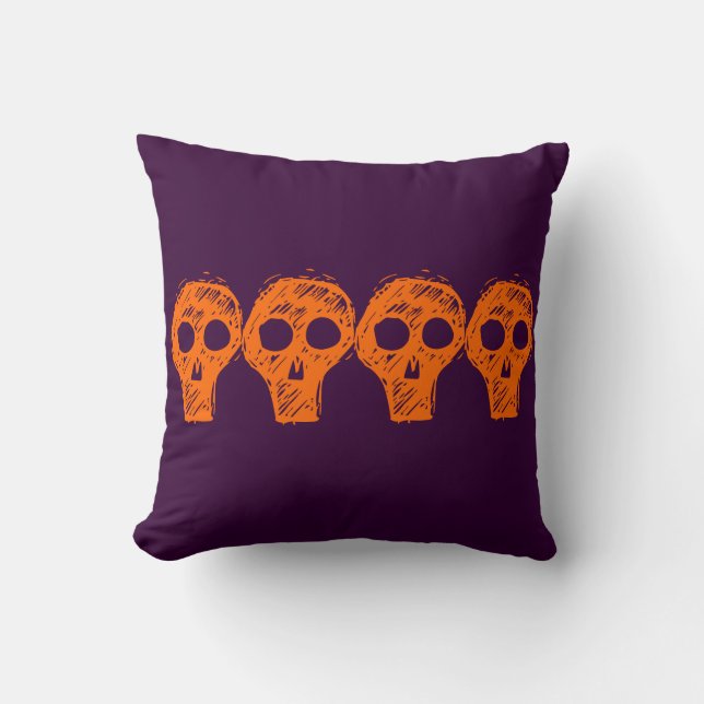 oreiller Halloween crâne violet et orange (Recto)