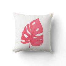 Oreiller imprimé feuille de Monstera rouge