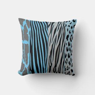 Oreiller imprimé zèbre rayé noir et bleu