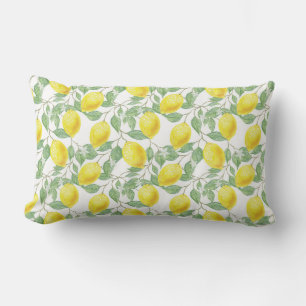 Oreiller jaune et blanc à motif citron de campagne