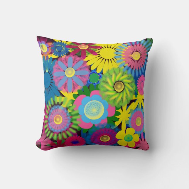 Oreiller jaune rose bleu vibrant (Recto)
