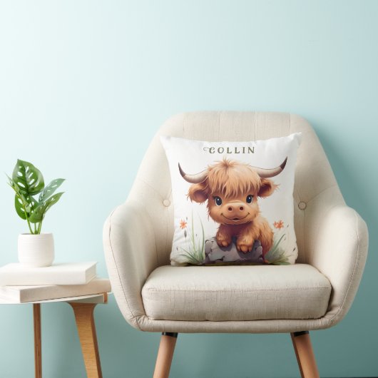 oreiller jetable à l'aquarelle de vache Highland (Chaise)