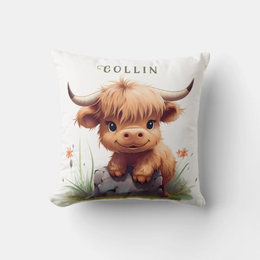 oreiller jetable à l'aquarelle de vache Highland (Recto)