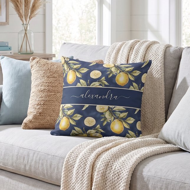 Oreiller jetable à motif de citron et monogramme (Créateur téléchargé)