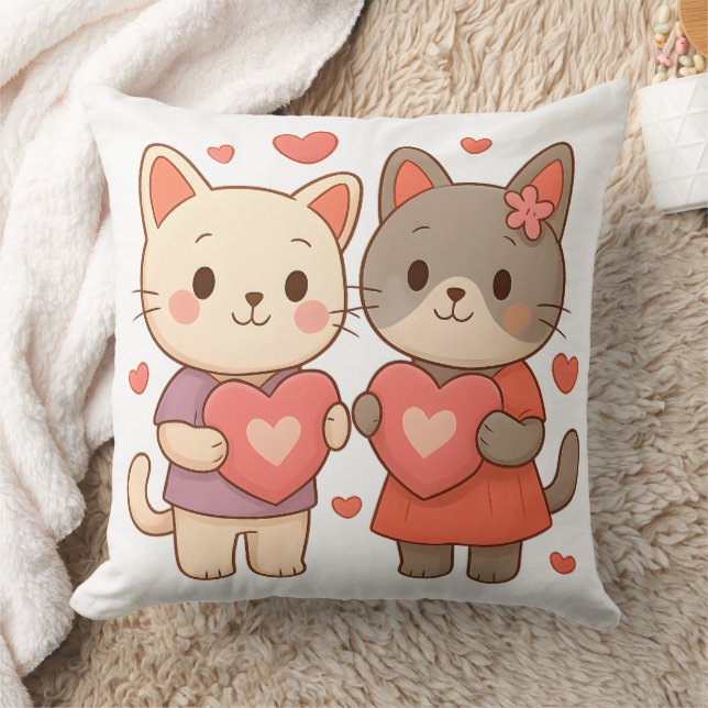 Oreiller jetable Cute Bunny Cats Heart (Couverture)