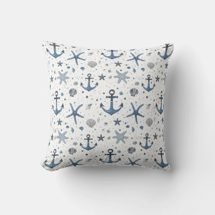 Oreiller jetable étoile de mer ancre nautique bleu