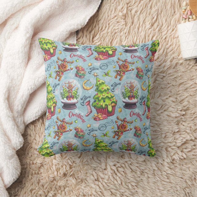 Oreiller jetable Renne de Noël et boules à neige (Couverture)