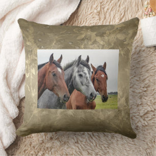 Oreiller jeté 3 Têtes de Cheval pour Équestres Fab