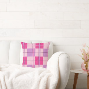 Oreiller jeté à carreaux rose doux Coussin tartan