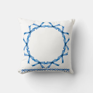 Oreiller jeté à couronne de ruban bleu