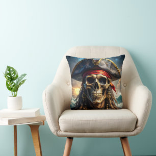 Oreiller jeté à crâne de pirate méchant