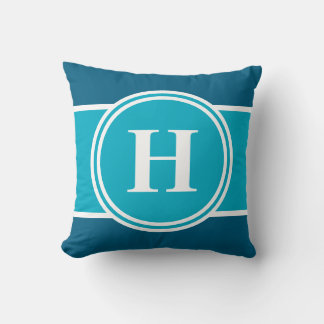 Oreiller jeté à monogramme personnalisable bleu sa