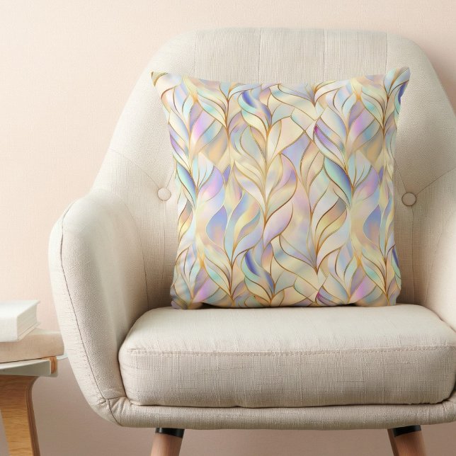 Oreiller jeté à motif abstrait de luxe moderne (elegant chic glam modern iridescent pastel pink purple blue pattern throw pillow)
