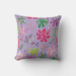 Oreiller jeté à motif de feuille florale lavande