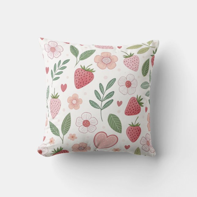 Oreiller jeté à motif de fraise mignon (Recto)