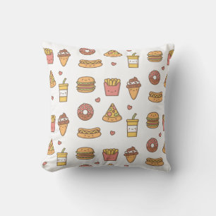 Oreiller jeté à motif de gribouillis de fast-food 