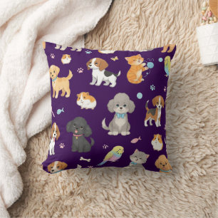 Oreiller jeté à motif de mignon animal de compagni