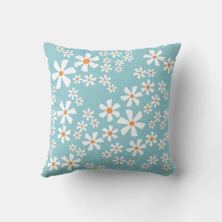 Oreiller jeté à motif floral bleu aqua à marguerit