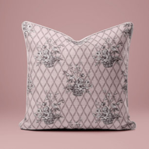 Oreiller jeté à motif floral vintage en rose tendr