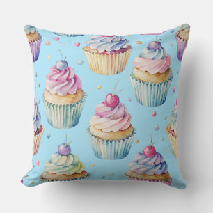 Oreiller jeté à motif gâteau cupcake pastel