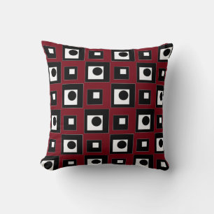 Oreiller jeté abstrait moderne noir rouge et blanc