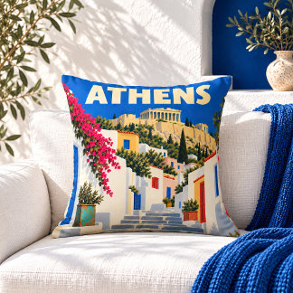 Oreiller jeté affiche de voyage Athènes Grèce vint
