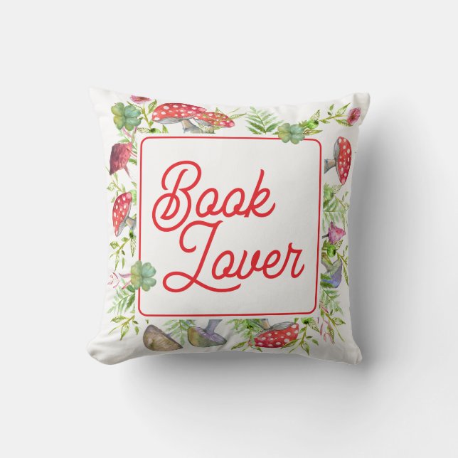 Oreiller jeté amateur de livres fantaisiste champi (Recto)