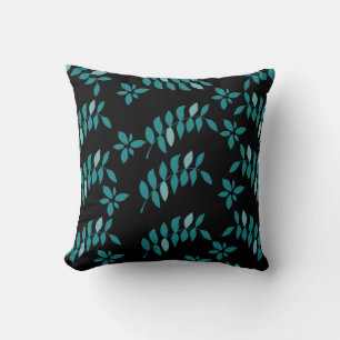 Oreiller jeté Aqua et Noir Jungle tropicale