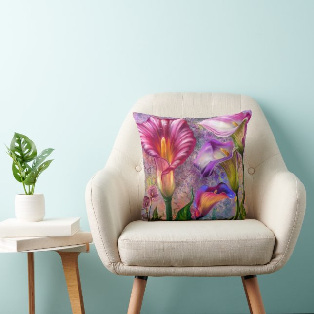 Oreiller jeté aux callas colorés (Chaise)