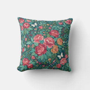 Oreiller jeté aux pivoines abstraites, jardin et p