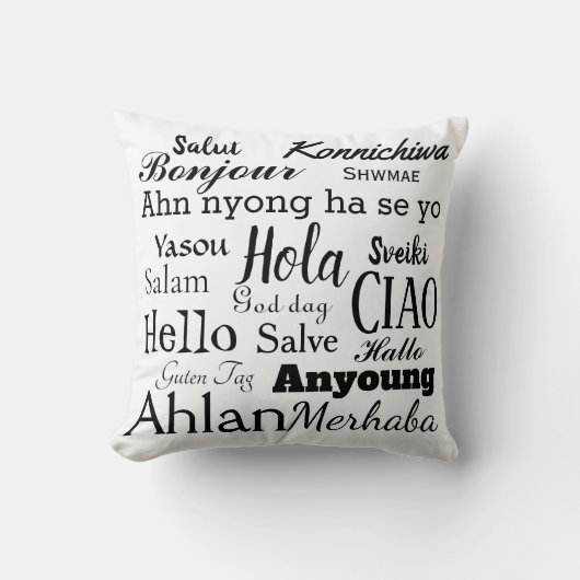 Oreiller jeté avec art de mots « Bonjour » dans di (Recto)