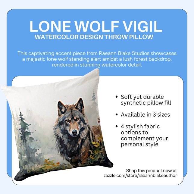 Oreiller jeté avec design aquarelle de Lone Wolf V (Créateur téléchargé)