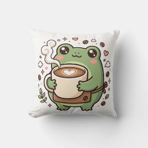 Oreiller jeté avec latte art de grenouille mignonn