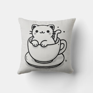 Oreiller jeté avec un chat mignon dans une tasse à