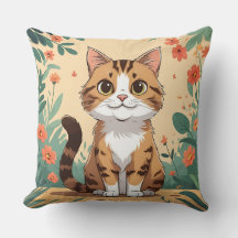 Oreiller jeté avec un chat tigré adorable dans un 