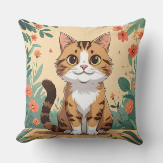 Oreiller jeté avec un chat tigré adorable dans un 