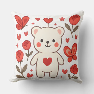 Oreiller jeté avec un ours adorable et un cœur
