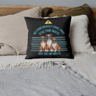 Oreiller jeté Avertissement de Chien Boxer Drôle