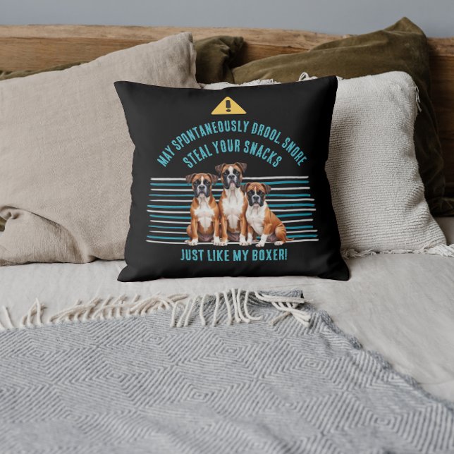 Oreiller jeté Avertissement de Chien Boxer Drôle (Créateur téléchargé)