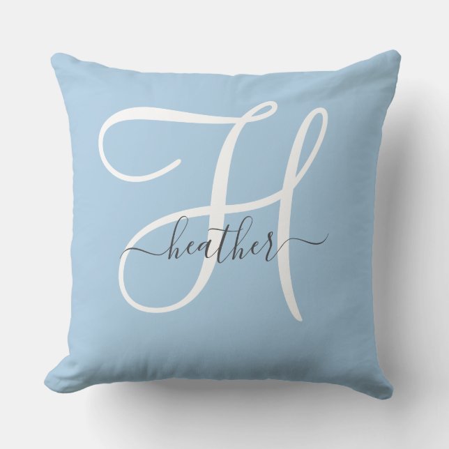 Oreiller jeté bleu à monogramme élégant (Recto)