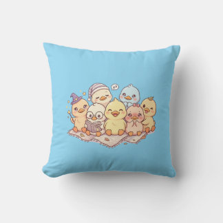 Oreiller jeté bleu avec amis poulettes mignons