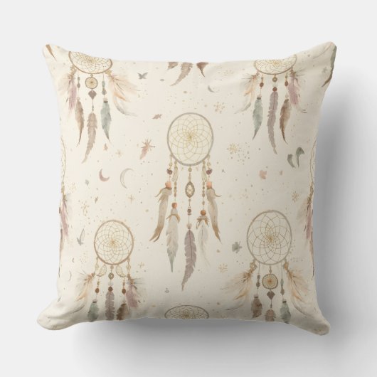 Oreiller jeté Boho Dreamcatcher | Plume Éthérée (Recto)