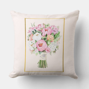 Oreiller jeté Bouquet Floral Rose, Blanc et Vert