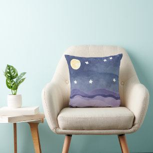 Oreiller jeté brillant lune étoile aquarelle