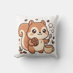 Oreiller jeté Café Écureuil Kawaii