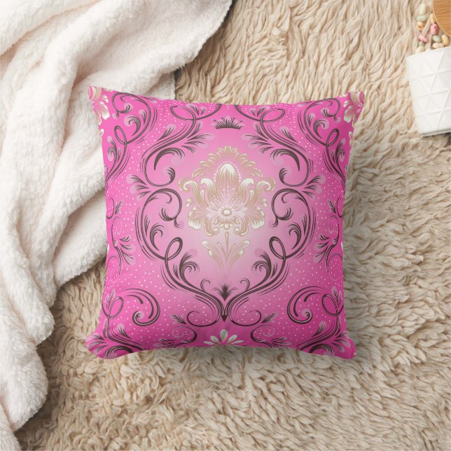 Oreiller jeté carré rose damassé (Couverture)