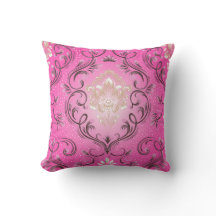 Oreiller jeté carré rose damassé