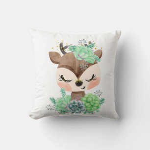 Oreiller jeté Cerf à l'aquarelle avec Succulents
