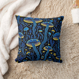 Oreiller jeté champignon bioluminescent néon